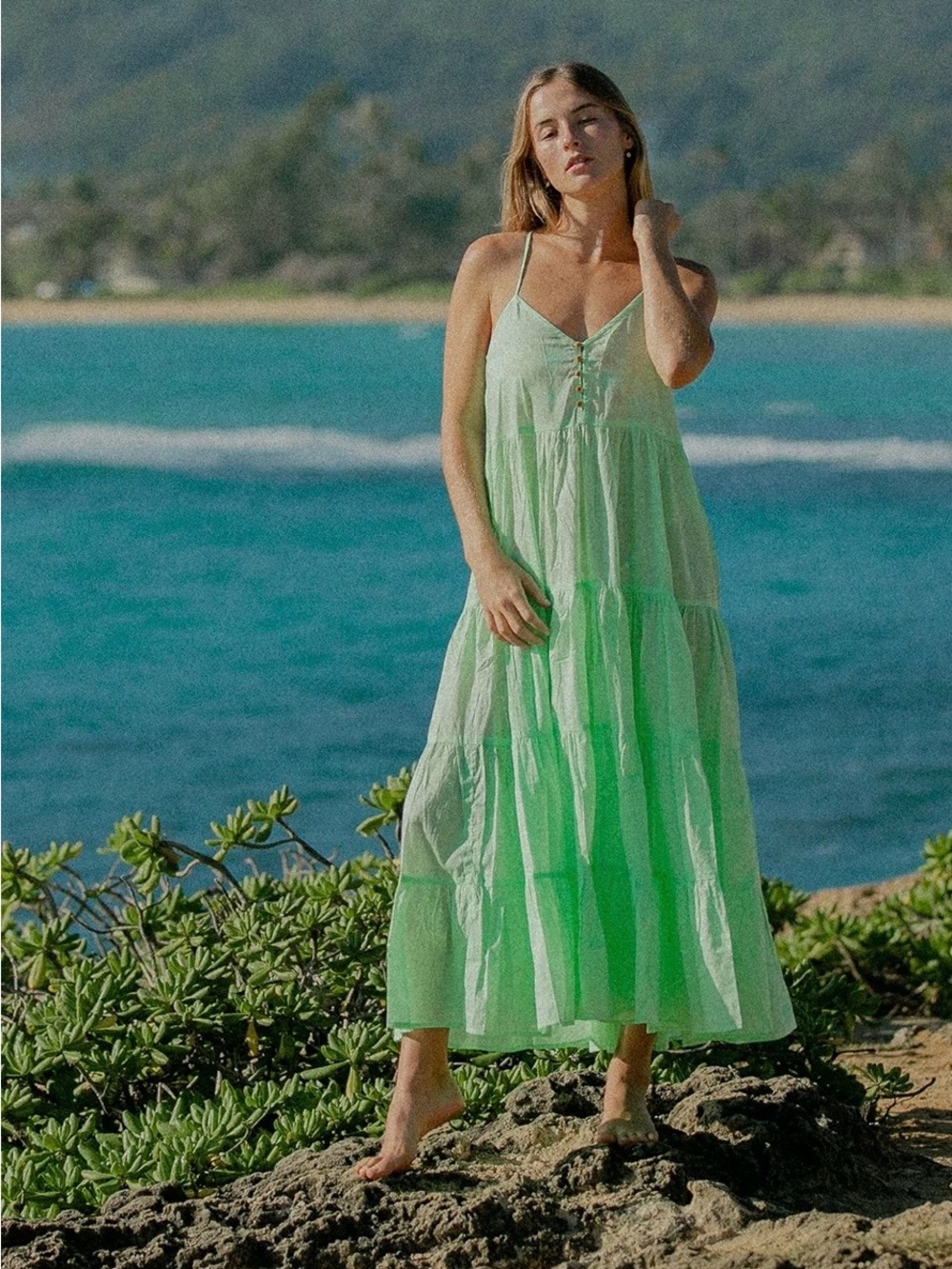 acacia swimwear Light Green Tiered Maxi Dress